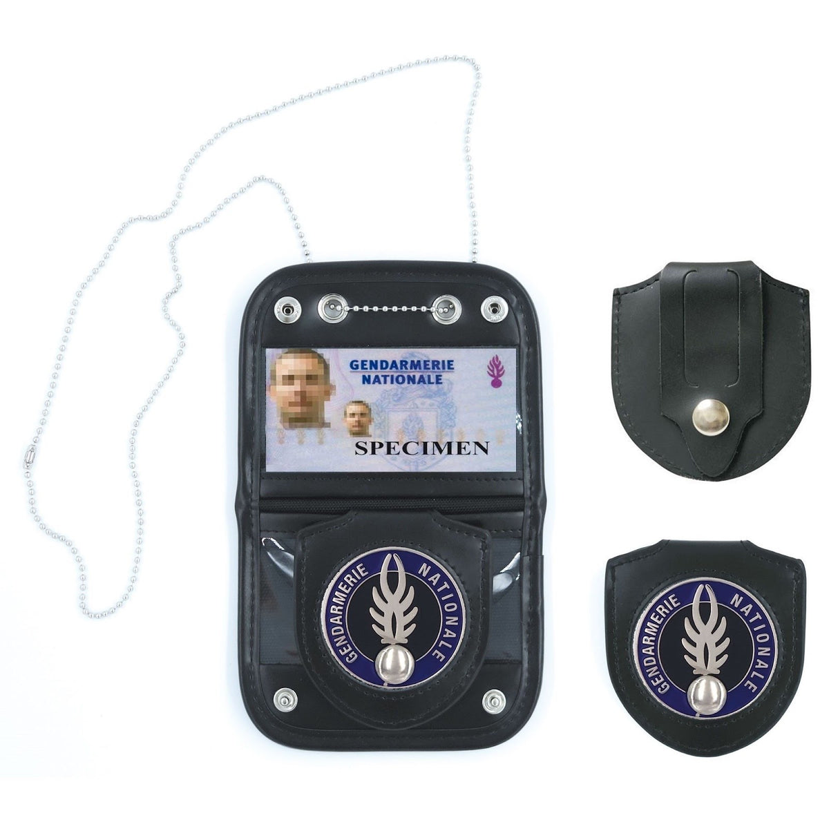 Porte-carte Patrol Equipement Gendarmerie cuir et polyester avec chaîne et médaille