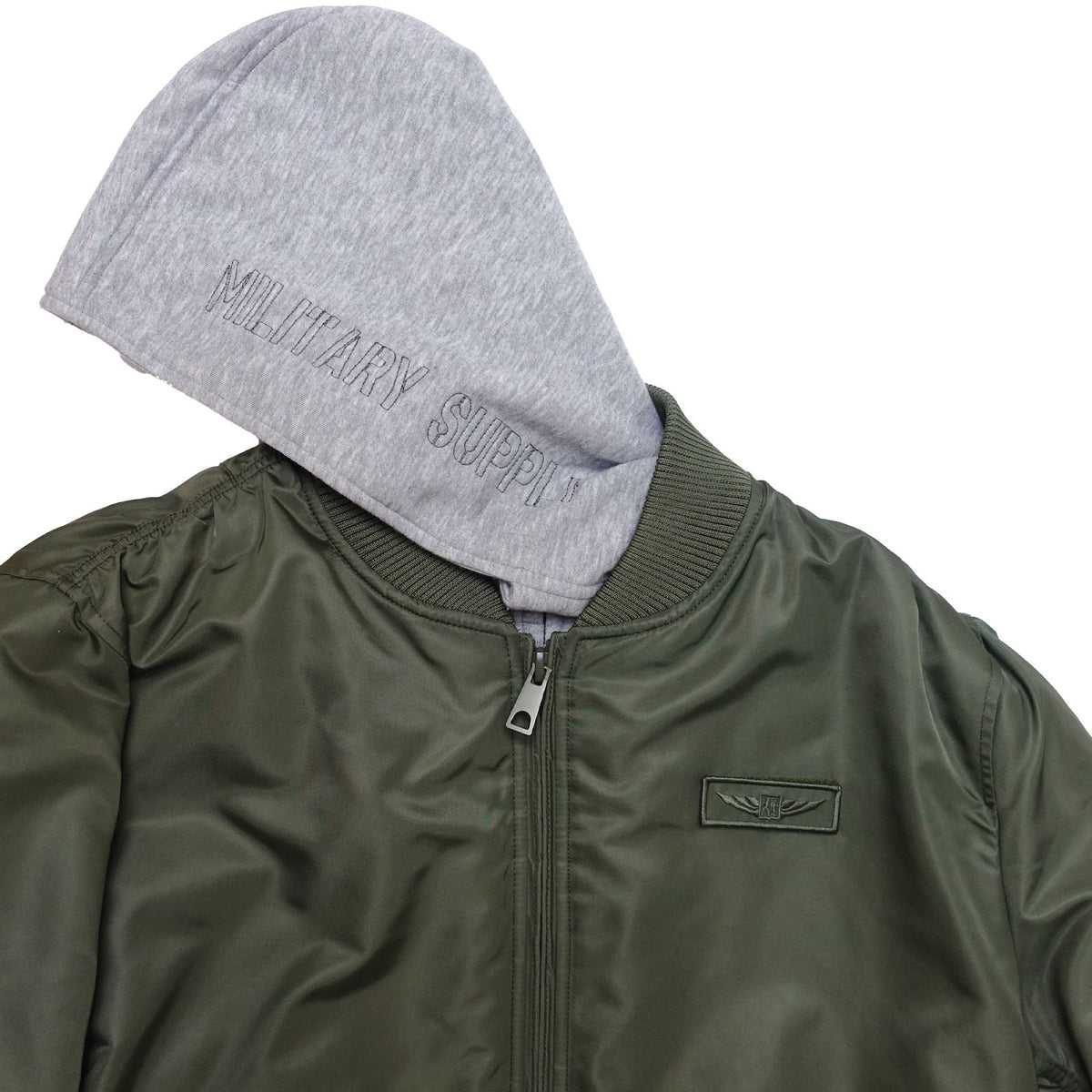 Blouson aviateur en nylon twill doublure matelassée capuche amovible