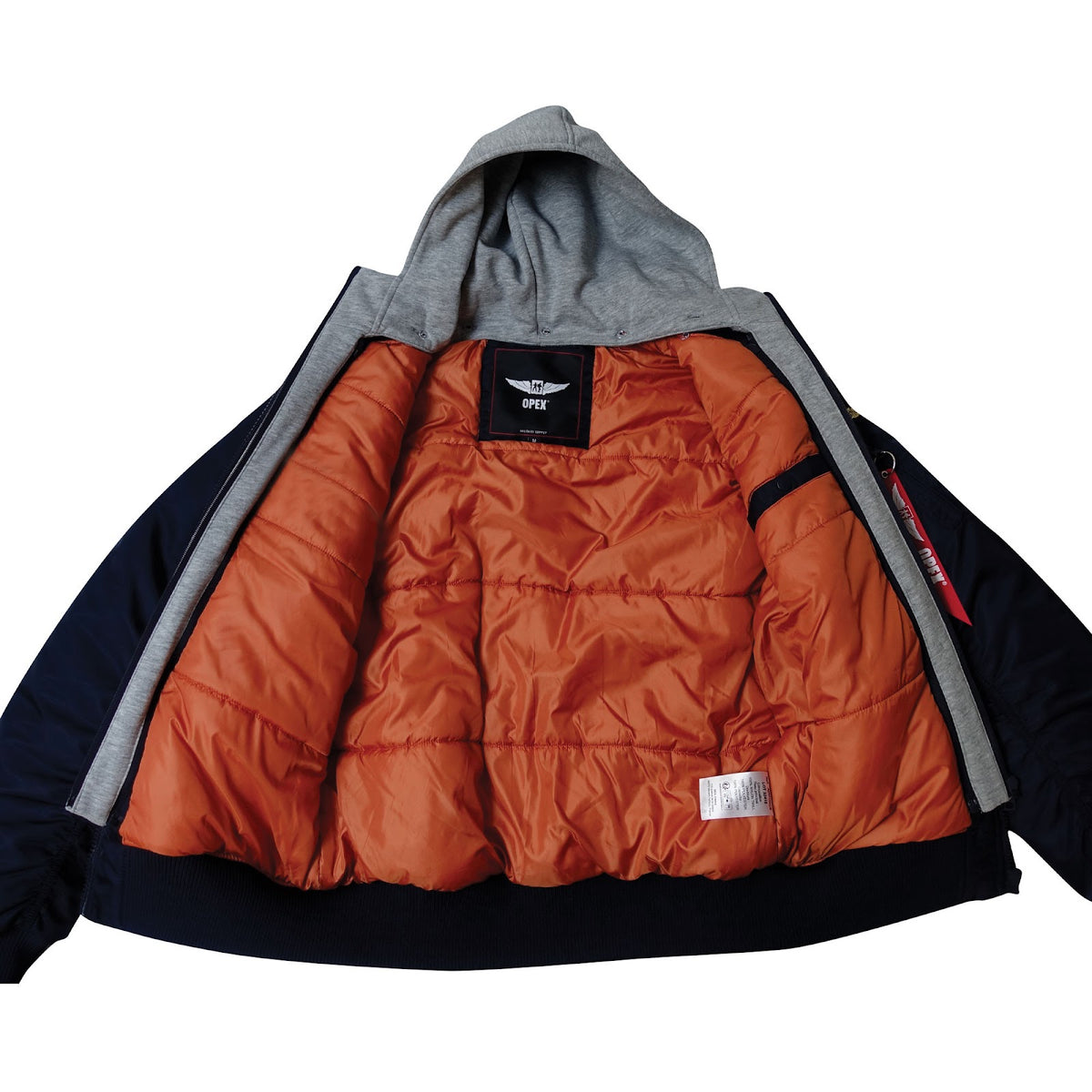 Blouson aviateur en nylon twill doublure matelassée capuche amovible