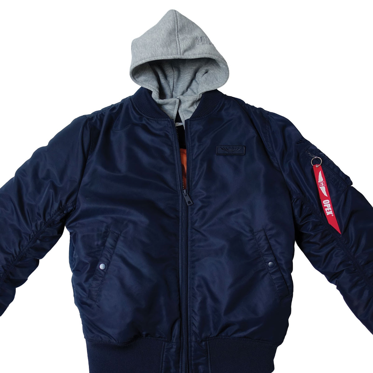 Blouson aviateur en nylon twill doublure matelassée capuche amovible