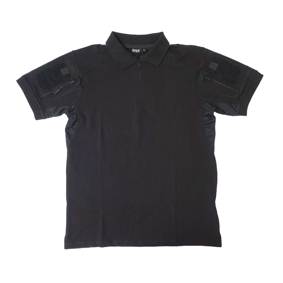 Polo tactique col à glissière coton polyester élasthanne deux poches de manche