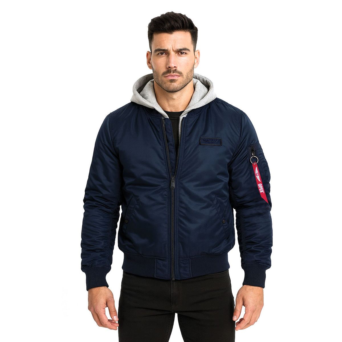 Blouson aviateur en nylon twill doublure matelassée capuche amovible