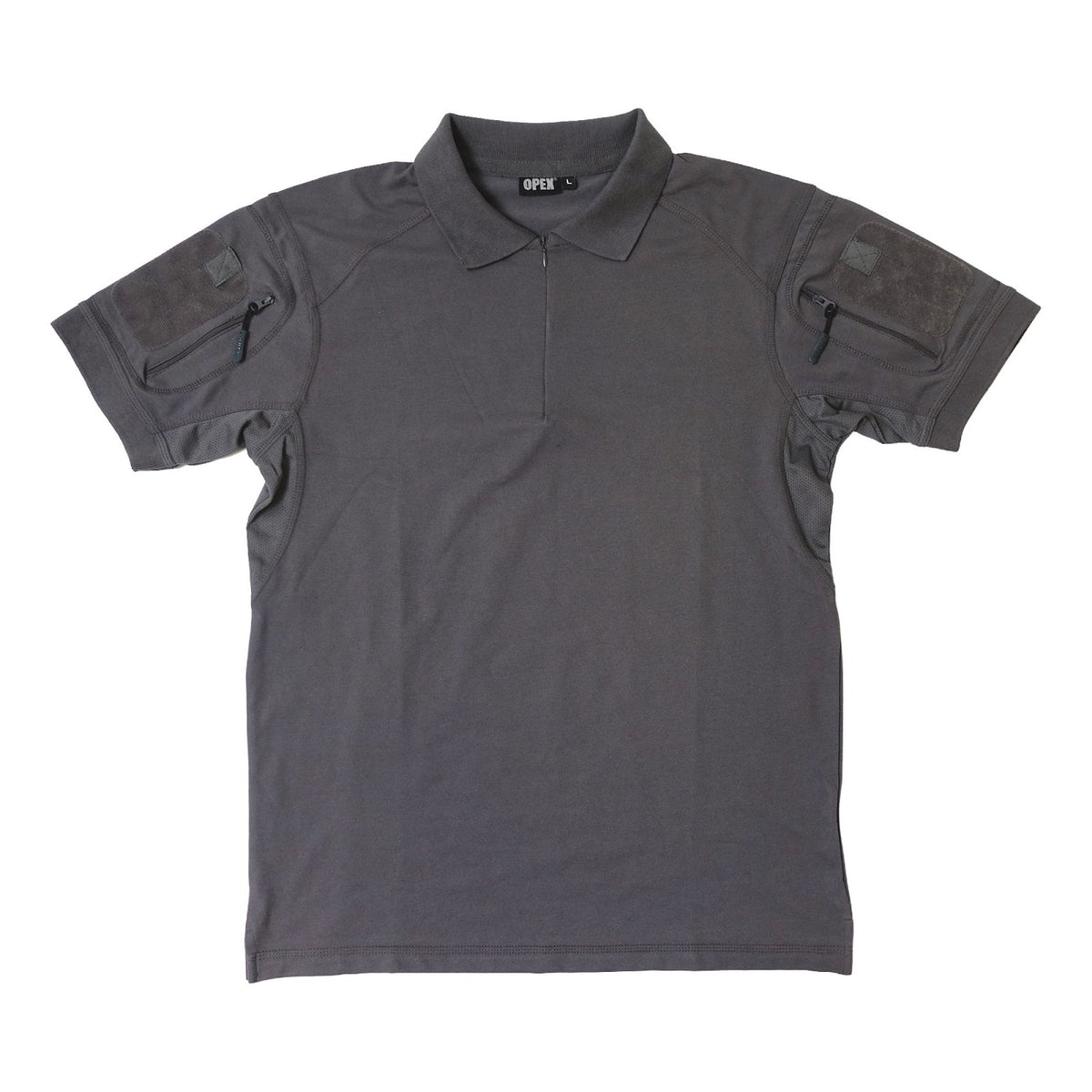 Polo tactique col à glissière coton polyester élasthanne deux poches de manche
