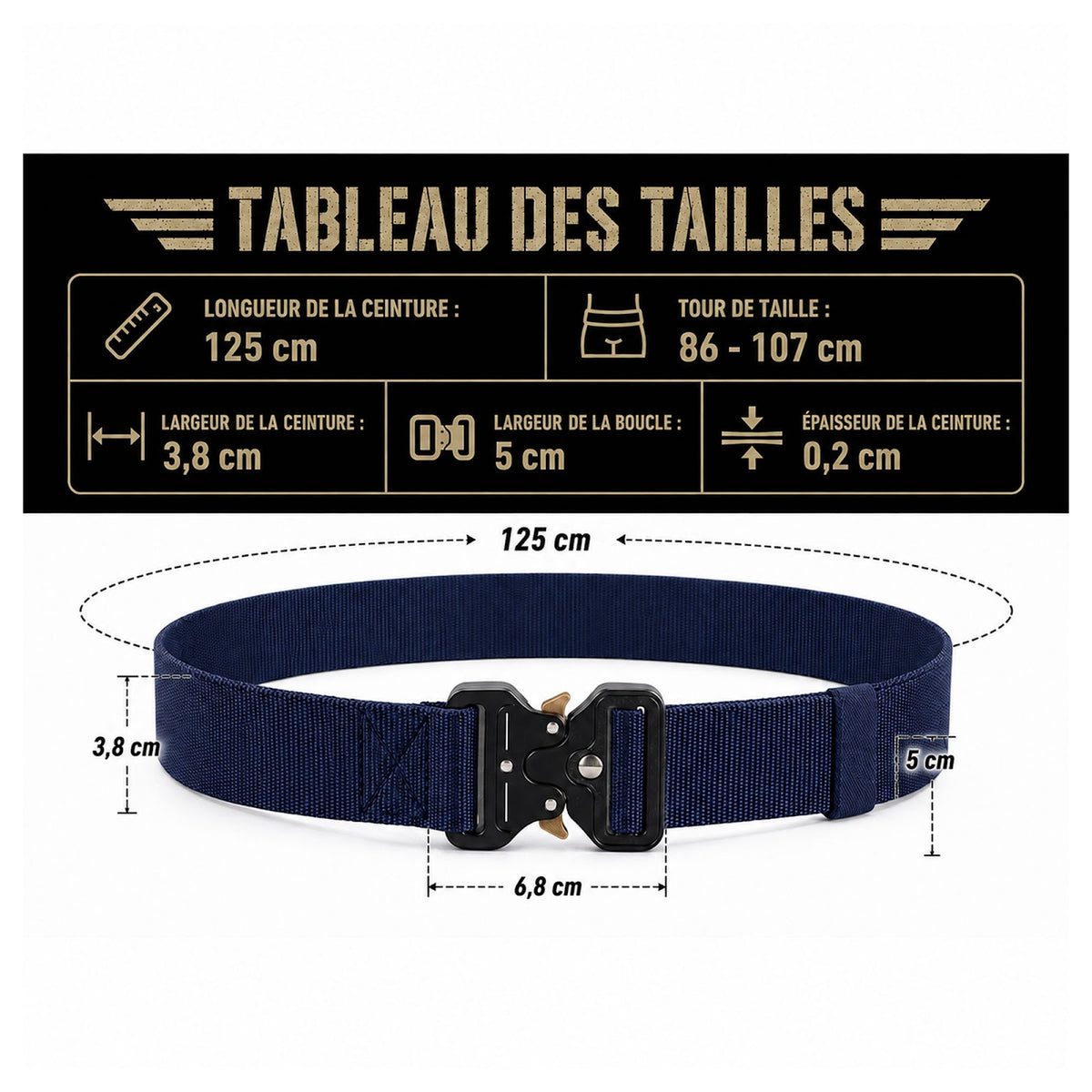Ceinturon tactique Yucon nylon 3,8 cm boucle acier à dégagement rapide