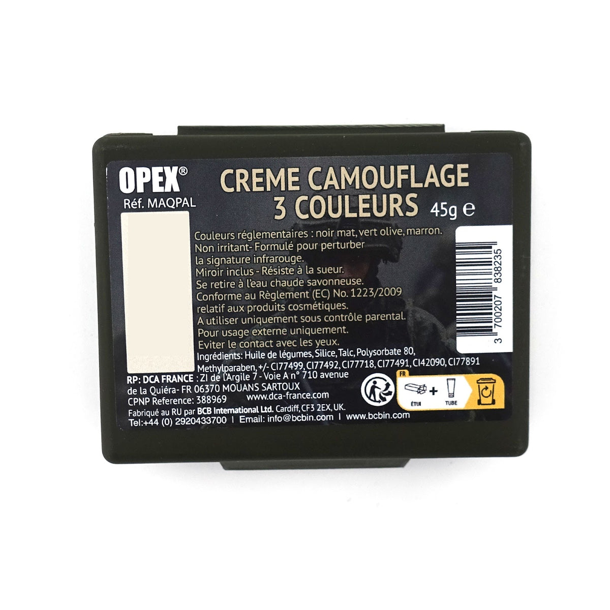 Palette de maquillage tactique OPEX trois teintes avec miroir intégré au rabat