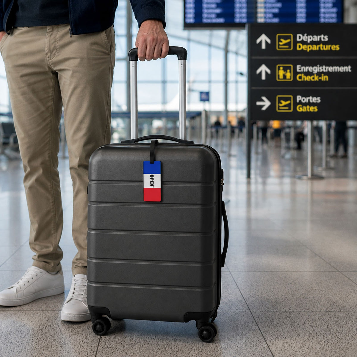 Étiquette de bagage en rubber 10 x 6,5 cm avec fiche d'identification au dos