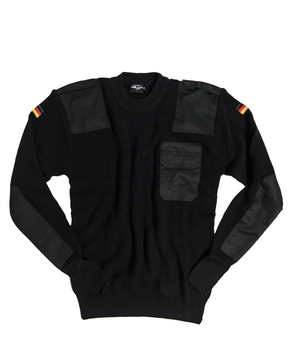 Pull type Bundeswehr Mil-Tec en laine 80 % coudes renforcés et poche de poitrine