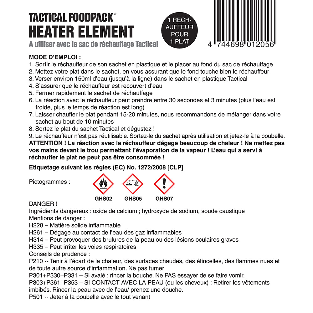 Accessoire de survie Tactical Foodpack Réactif chauffant Heater Element
