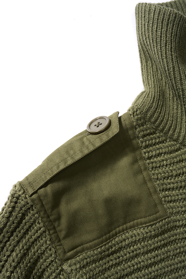 Pull Brandit Alpine grosse maille polyacrylique col boutonné renforts coudes et épaules