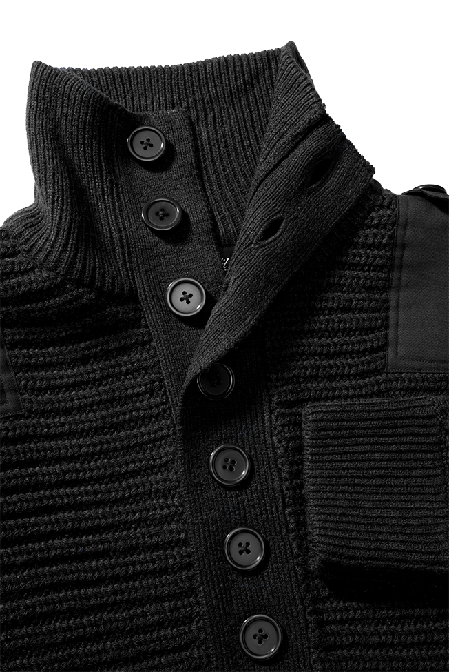 Pull Brandit Alpine grosse maille polyacrylique col boutonné renforts coudes et épaules