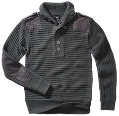 Pull Brandit Alpine grosse maille polyacrylique col boutonné renforts coudes et épaules