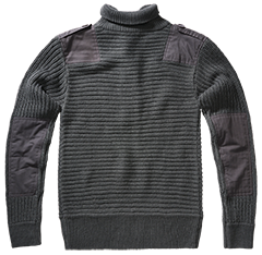 Pull Brandit Alpine grosse maille polyacrylique col boutonné renforts coudes et épaules