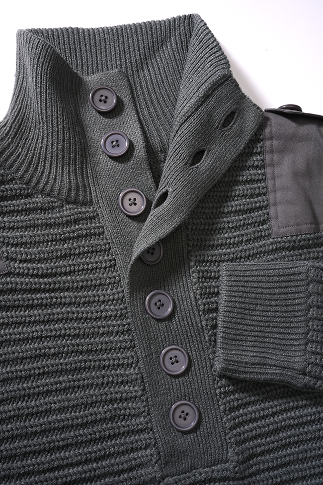 Pull Brandit Alpine grosse maille polyacrylique col boutonné renforts coudes et épaules
