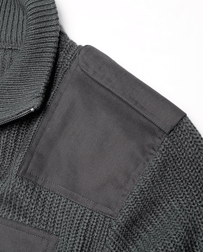 Gilet Brandit BW Cardigan maille polyacrylique col épais épaulettes et poche poitrine