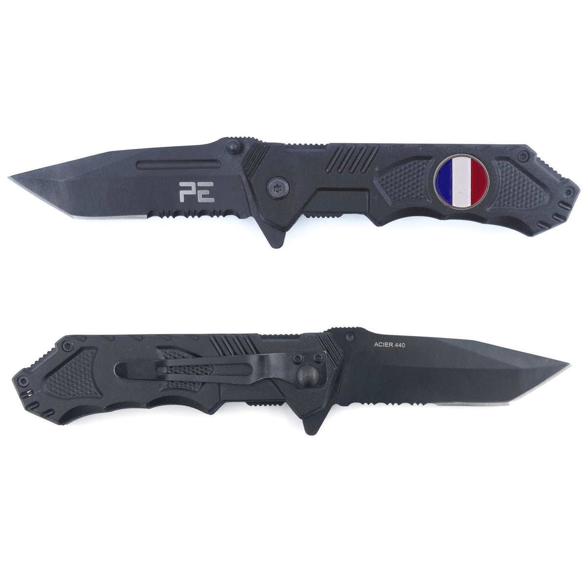Couteau pliant Survival lame acier inoxydable 440 de 8,5 cm avec étui nylon
