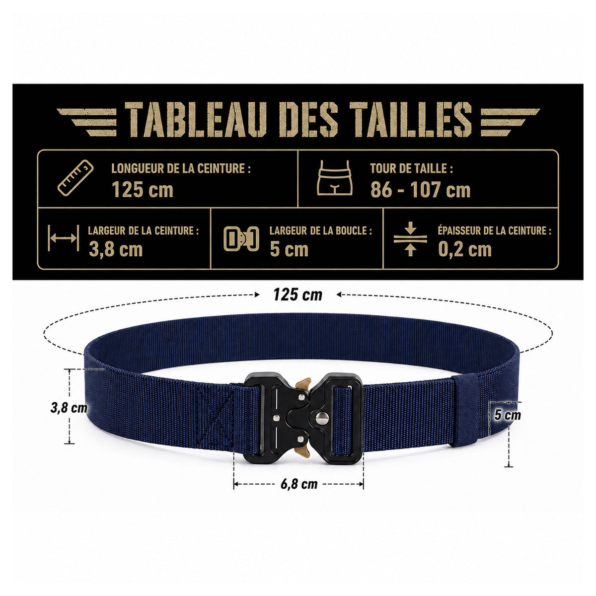 Ceinturon tactique Yucon nylon 3,8 cm boucle acier à dégagement rapide