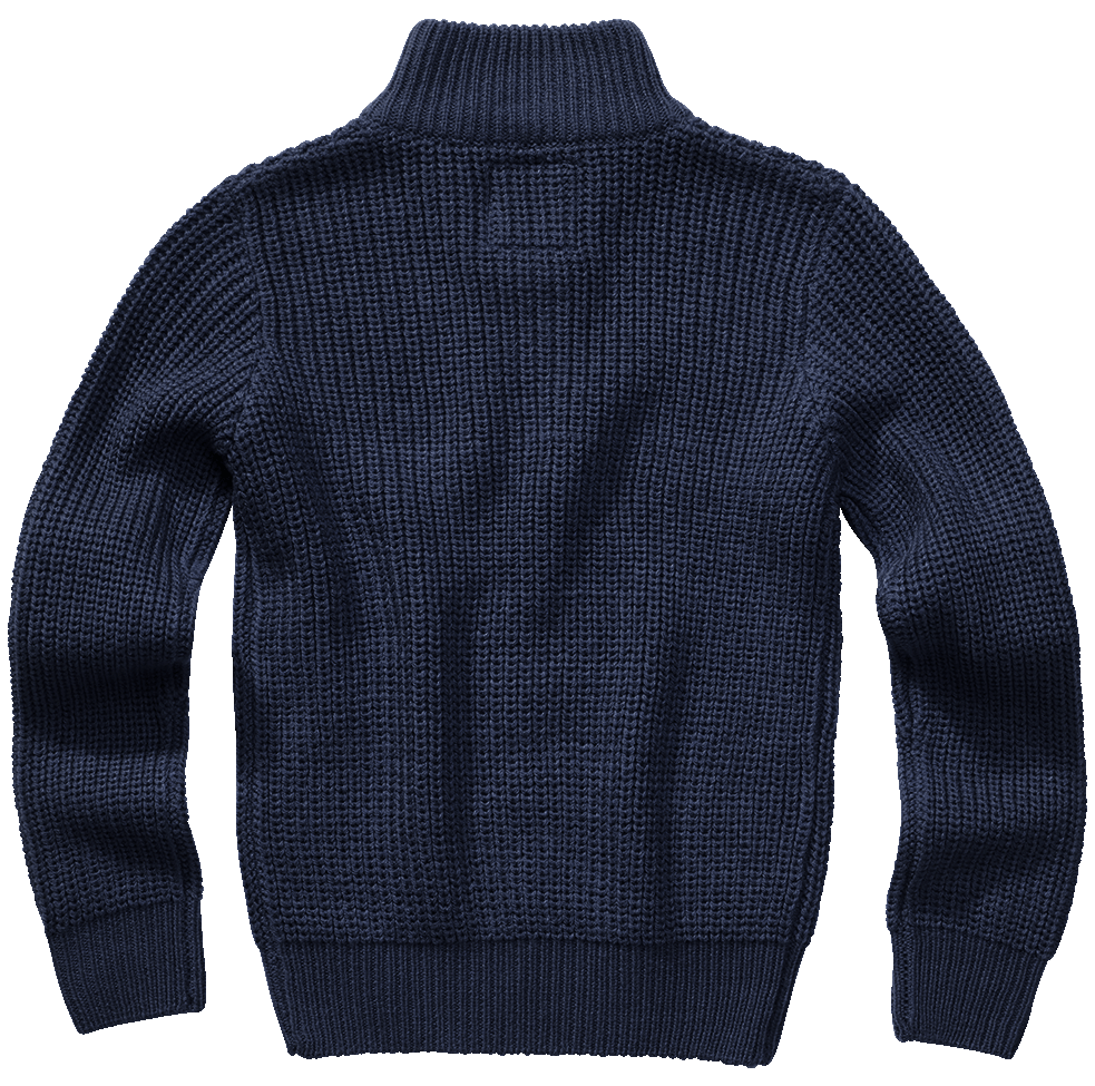 Pull enfant Brandit Marine Troyer maille acrylique col montant à glissière bords côtes