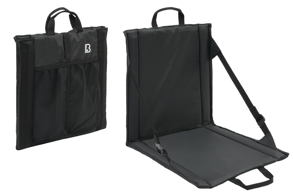 Siège pliant Brandit Foldable Seat 40 x 38 cm dossier inclinable et poche filet double