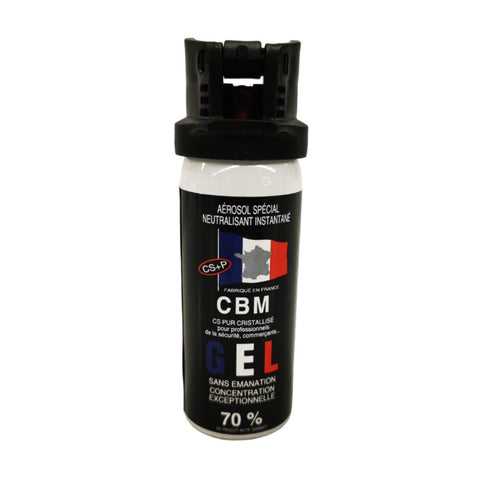 Aérosol de défense CBM gel lacrymogène CS + Capot Clapet 50 ml — fabrication française