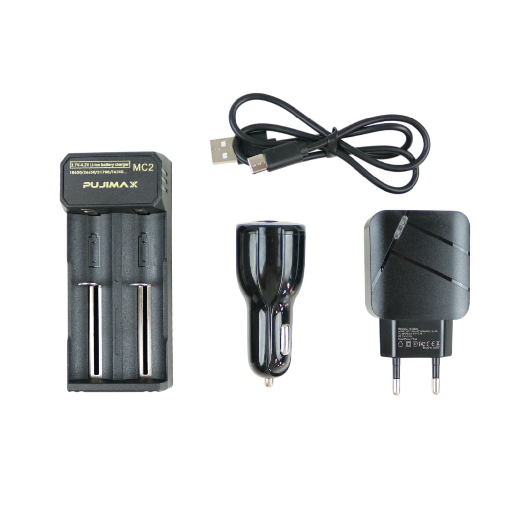 Chargeur Vigilant kit de charge F7 double accu Li-ion secteur, véhicule et USB-C