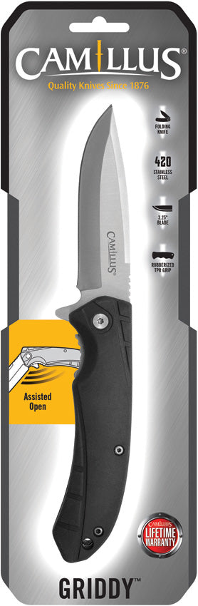 Couteau pliant Camillus Griddy acier 420 lame drop point 83 mm manche caoutchouc