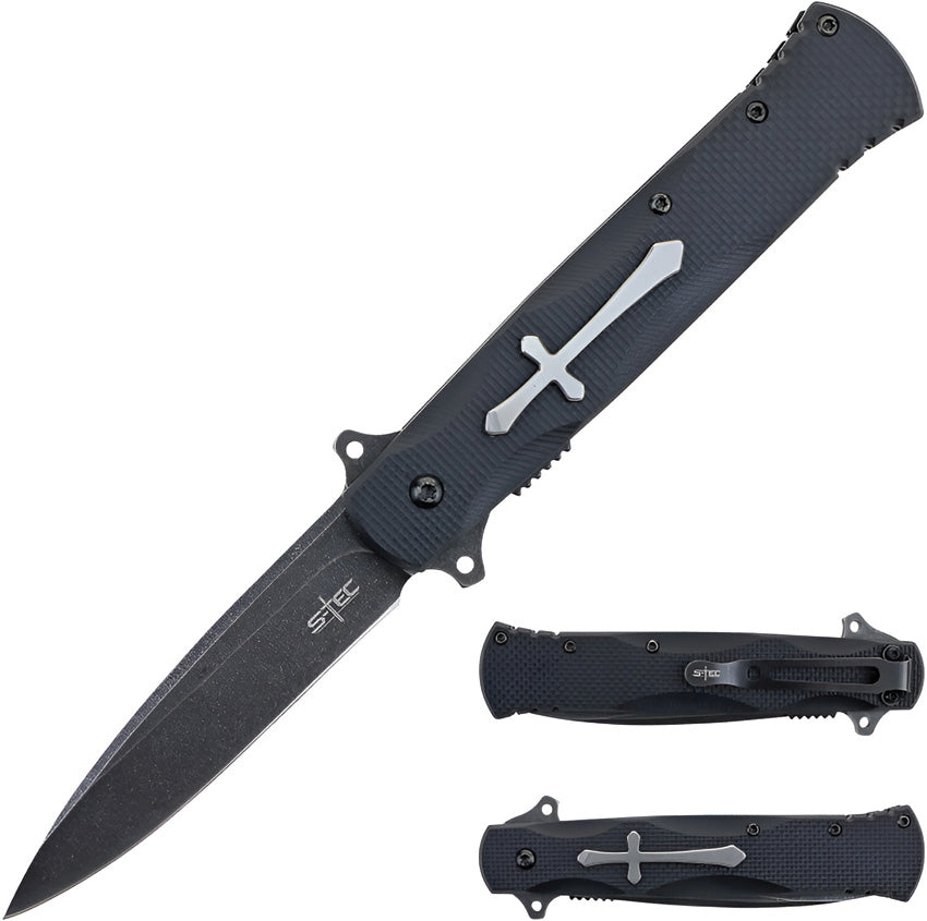 Couteau pliant S-TEC TS017 lame spear point 95 mm manche G10 à ouverture assistée