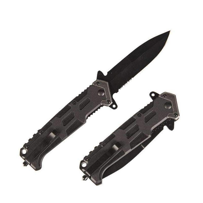 Couteau pliant tactique Mil-Tec Assault à manche G10 lame Spear Point acier 440 9,2 cm avec brise-vitre et flipper