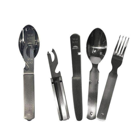 Couverts BW Mil-Tec 4 pièces inox avec ouvre-boîte et ouvre-bouteille