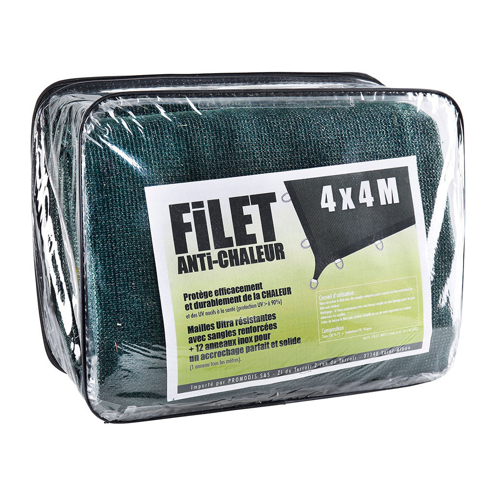 Filet anti-chaleur Ares 4 x 4 m à protection UV supérieure à 95% et 12 œillets métal