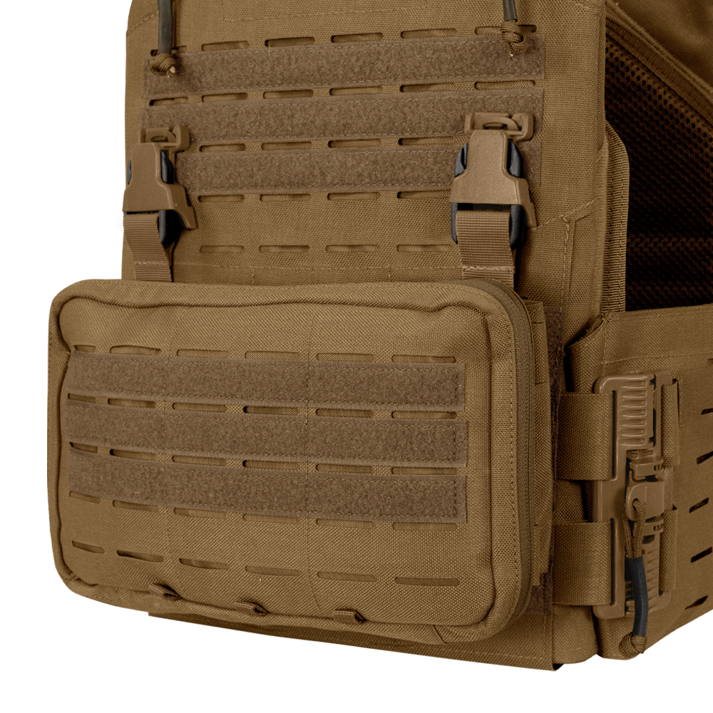 Gilet chest rig Condor Stowaway panneau MOLLE découpé laser harnais quatre points
