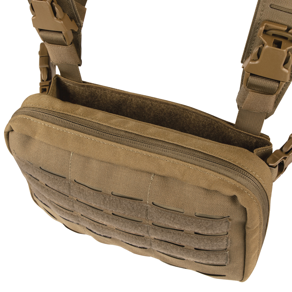 Gilet chest rig Condor Stowaway panneau MOLLE découpé laser harnais quatre points