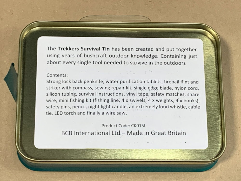 Kit de survie BCB Trekker Survival Tin boîte métallique avec pierre à feu et scie fil