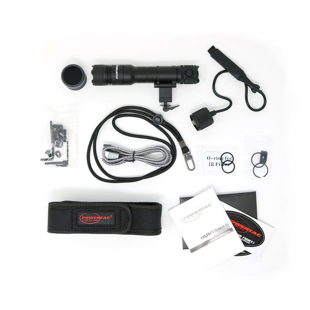 Lampe pour arme Powertac Huntsman IR filtre infrarouge 850 nm et montage Picatinny