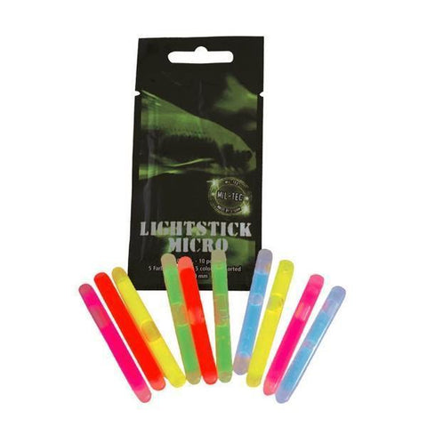 Lot de 10 mini-bâtons lumineux chimiluminescents Mil-Tec 6 mm × 5 cm autonomie 1 à 3 heures