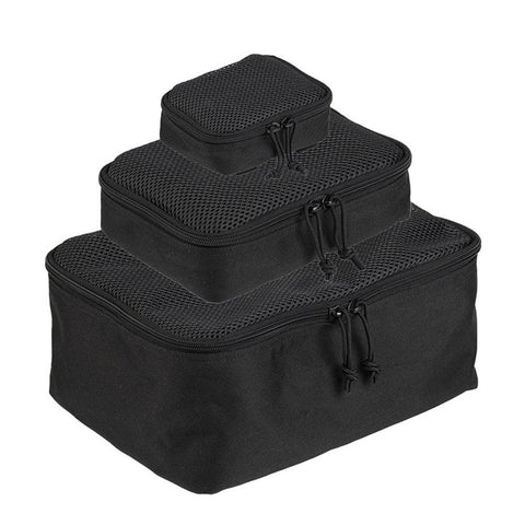 Lot de 3 pochettes de rangement Mil-Tec à couvercle mesh polyester PVC avec fixation MOLLE