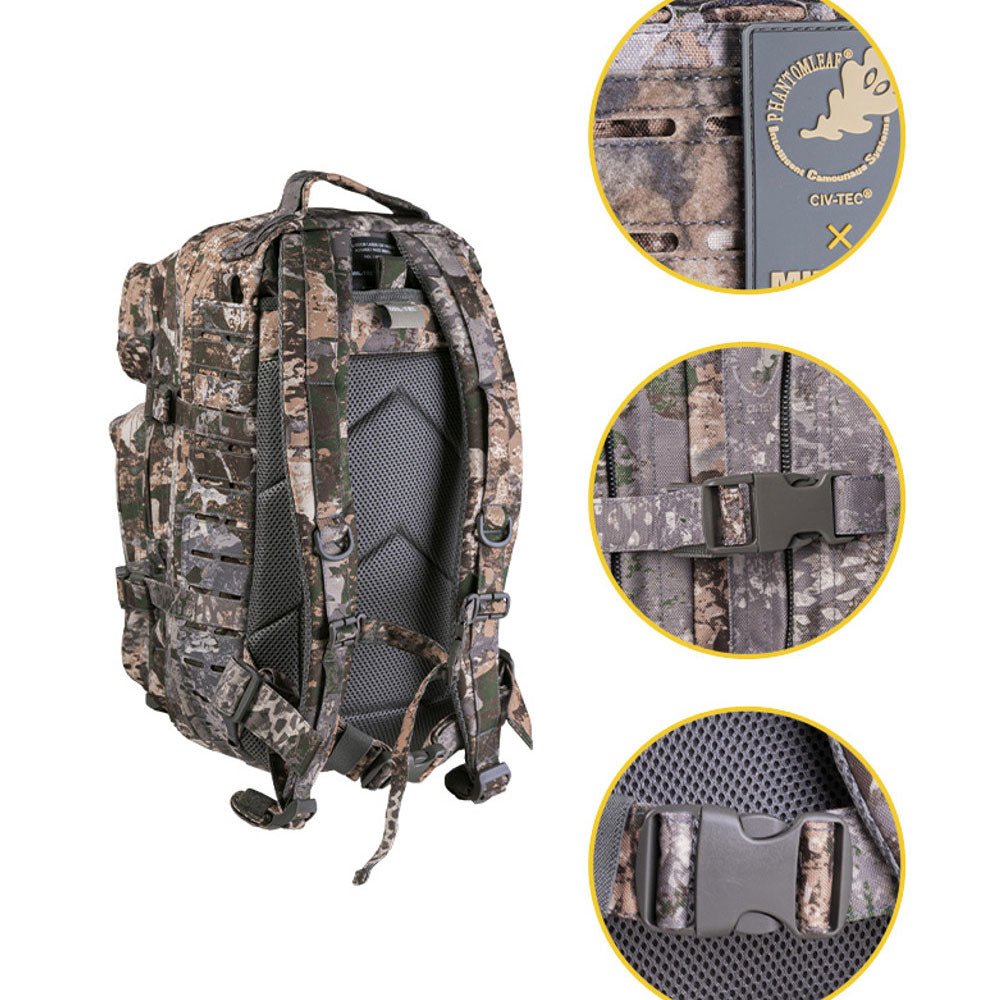 Sac à dos d'assaut Mil-Tec US 20 litres CIV-TEC polyester PVC avec système Laser Cut frontal et bretelle ventrale