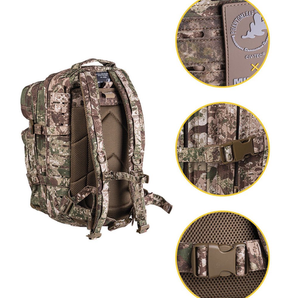 Sac à dos d'assaut Mil-Tec US 20 litres CIV-TEC polyester PVC avec système Laser Cut frontal et bretelle ventrale