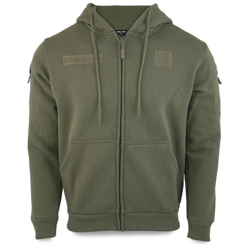 Sweat à capuche Mil-Tec Tactical en coton-polyester avec poches bras et fermeture éclair frontale