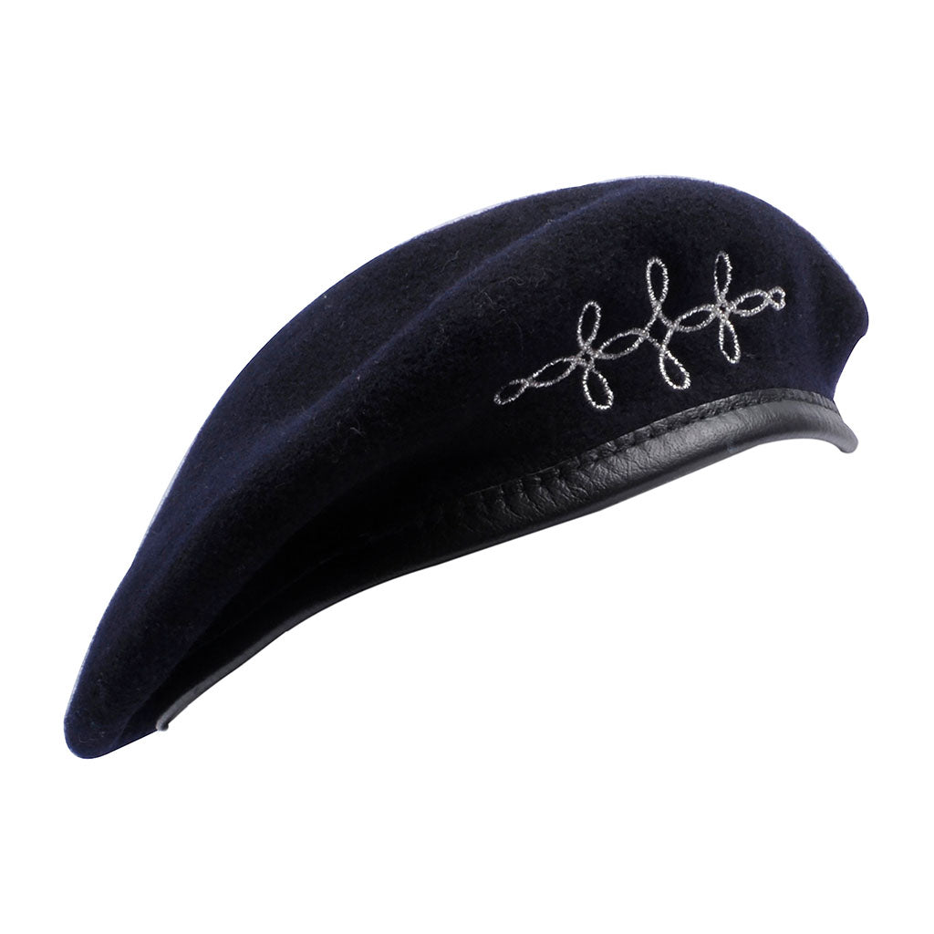 Béret bleu marine hongroise Le Centurion 100% laine mérinos, bord cuir et doublure