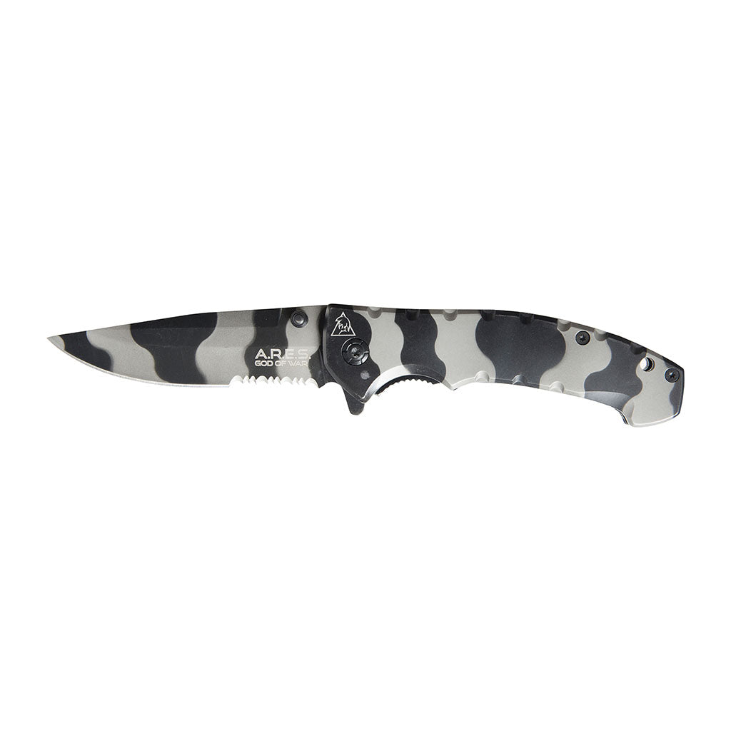 Couteau pliant Ares Black Bee manche aluminium lame semi-crantée 10 cm ouverture une main