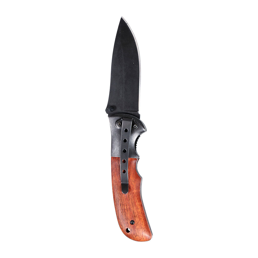Couteau pliant Ares Raw Hunt manche bois exotique lame de 8,5 cm avec étui en cuir