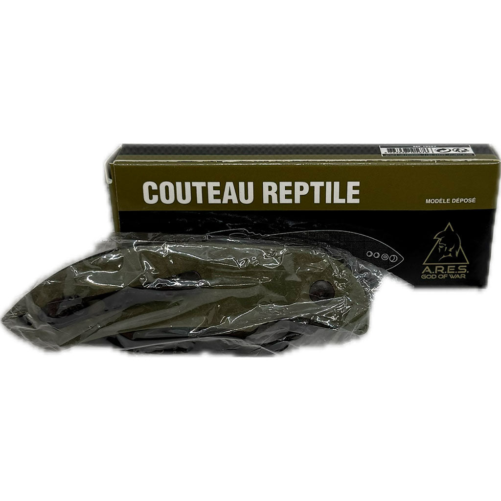 Couteau pliant Ares Reptile acier AUS-8 trempé 58 HRC lame 7 cm manche G10