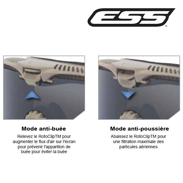Kit masque balistique ESS Influx AVS, deux écrans polycarbonate 3 mm, EN 166 et ANSI Z87.1