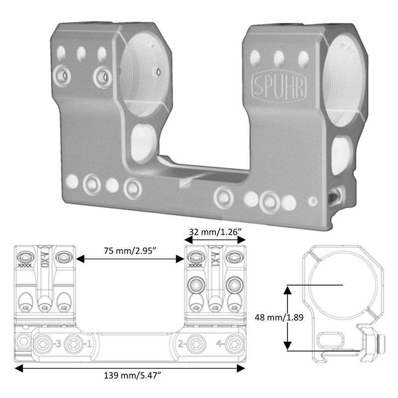 Montage de lunette Spuhr Picatinny Ø36 mm hauteur 48 mm sans inclinaison 0 MIL