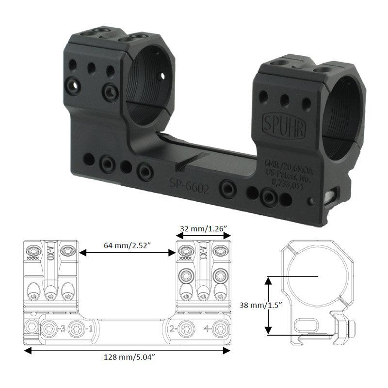 Montage de lunette Spuhr SP-6602M Ø36 mm hauteur 38 mm inclinaison 6 MIL MIL-STD