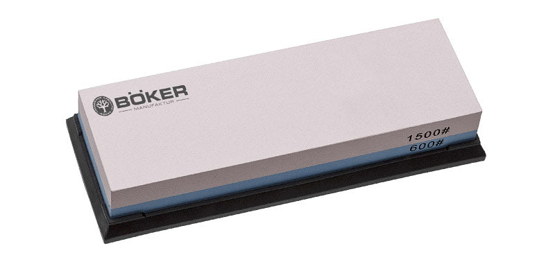 Pierre à eau Boker Plus grain 600 et 1500 de 18 x 6 x 3 cm sur support caoutchouc