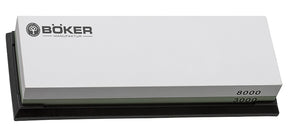 Pierre à eau Boker Plus grain 3000 et 8000 de 18 x 6 x 3 cm sur support caoutchouc