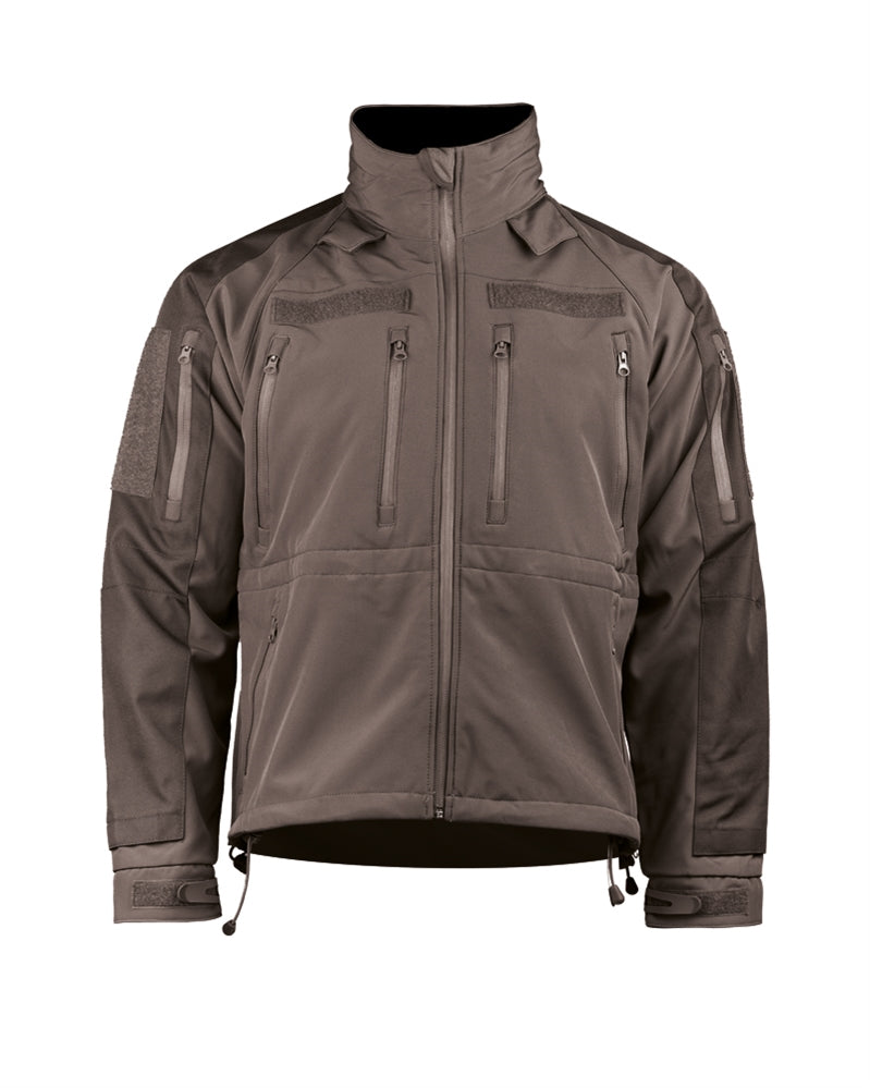 Veste softshell Mil-Tec Tactical Plus laminé trois couches colonne 8000 mm avec boucles pouces et compartiments protection