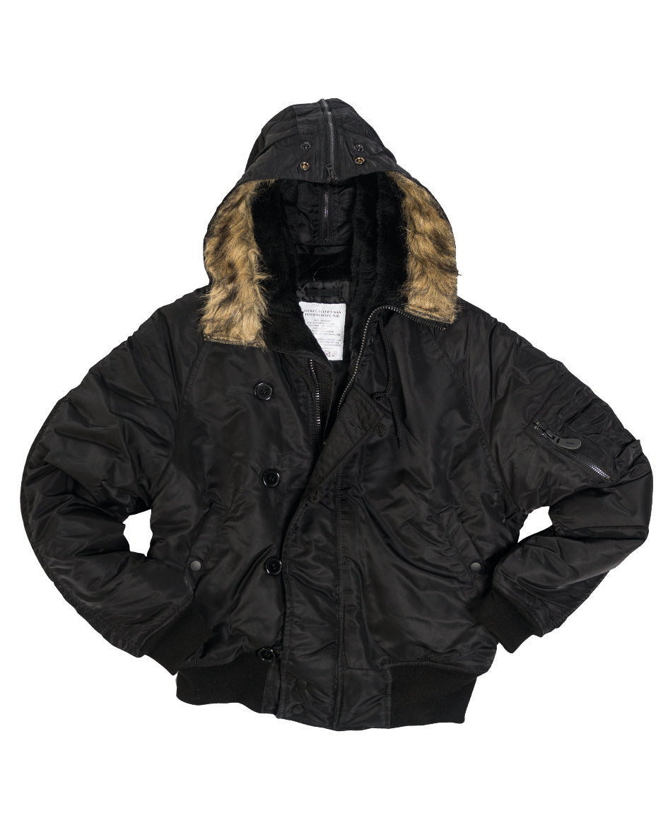 Blouson aviateur type N2B Mil-Tec en nylon ouaté 200 g/m² avec capuche à fourrure