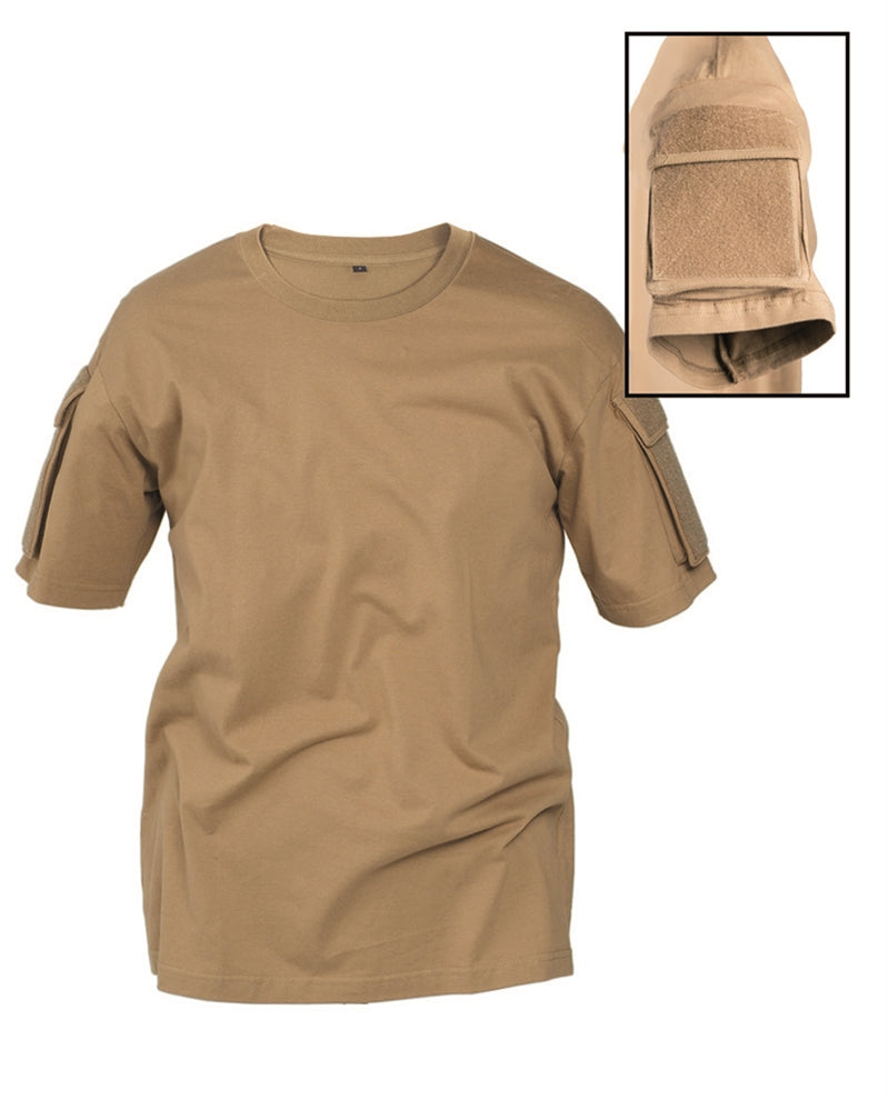 T-shirt tactique Mil-Tec en 100 % coton avec poches auto-agrippantes sur les deux manches pour patches